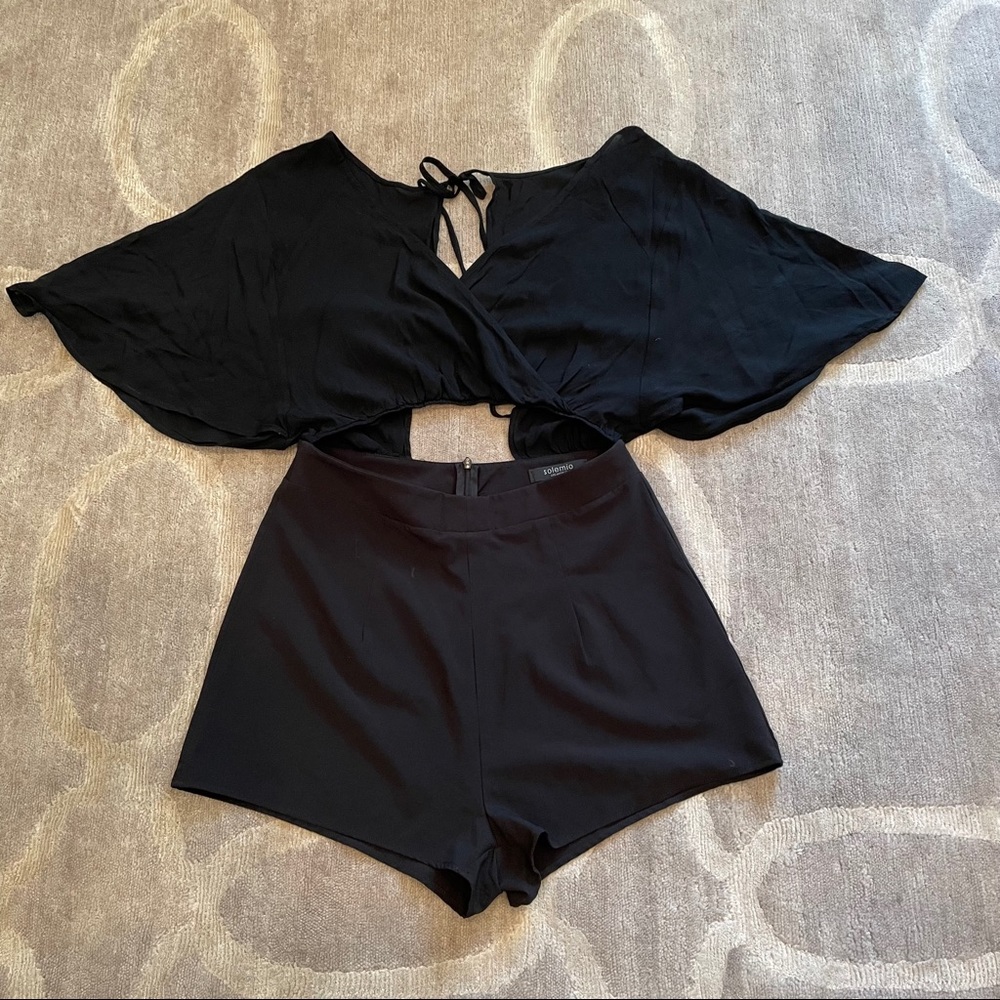 Solemio Black Cutout Shorts Romper